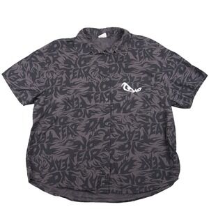 No Fear x H&M Collab Shirt Men's Medium Button Up Short Sleeve Gray‎ Black EUC!